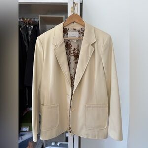 Anthropologie Cream Jacket with Brown Floral Design